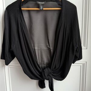 White House Black Market Black Tie-Front Cardigan. Sheer back.